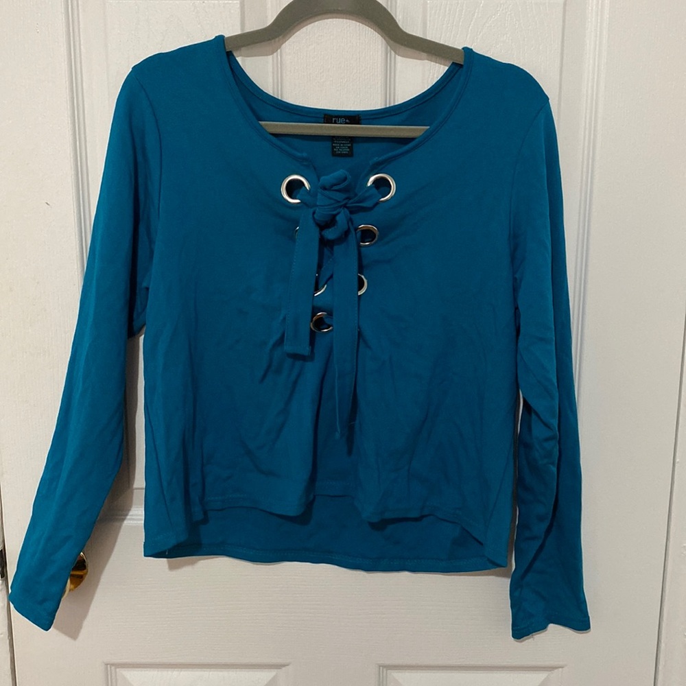 Rue21 Blue Teal Long Sleeve Top with CrissCross Accents Plus Size 2x